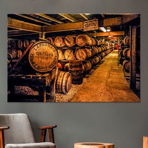 Bourbon Barrels photography print Man cave decor Restaurant decor Whiskey lover gift Bar decor Drinkery art Free shipping Canvas wall art