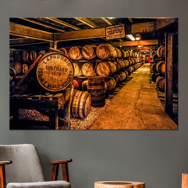 Bourbon Barrels photography print Man cave decor Restaurant decor Whiskey lover gift Bar decor Drinkery art Free shipping Canvas wall art