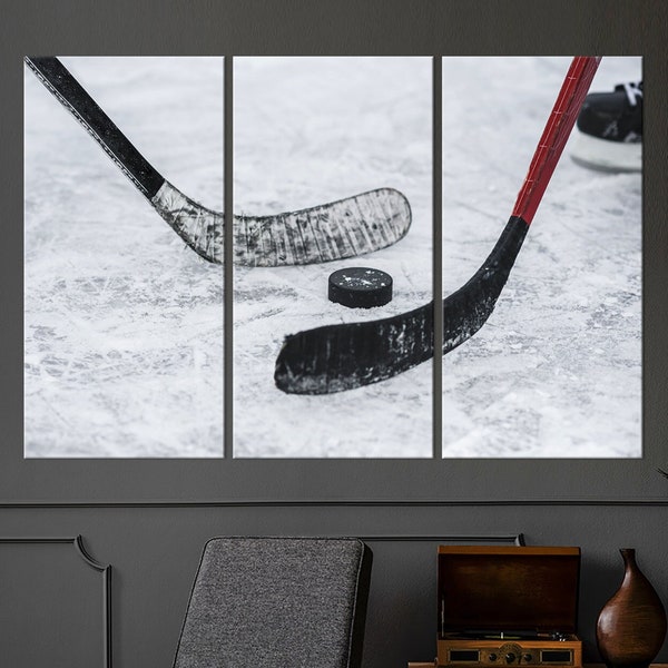 Hockey sticks print on canvas Large wall art Room decor Office decor Nursery wall decor Sportsman gift Ice hockey art Triptych Free shipping