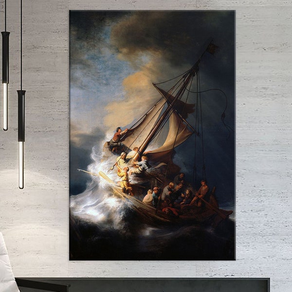 Rembrant - Christ in the Storm on the Sea of Galilee print on canvas Room decor Apartment decor Entryway decor Dorm room decor Seascape art