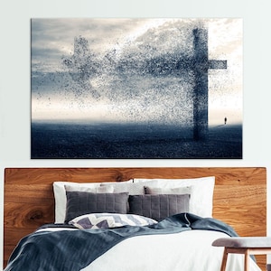 Christian wall art Cross and Dove Bedroom decor Living room decor Religious art Jesus christ Catholic art Free shipping Canvas wall art