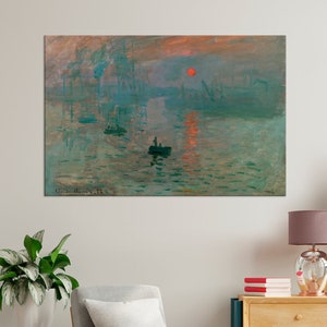 Impression, Sunrise - painting by Claude Monet print on canvas Room decor Large art Impressionist painting Free shipping Canvas wall art