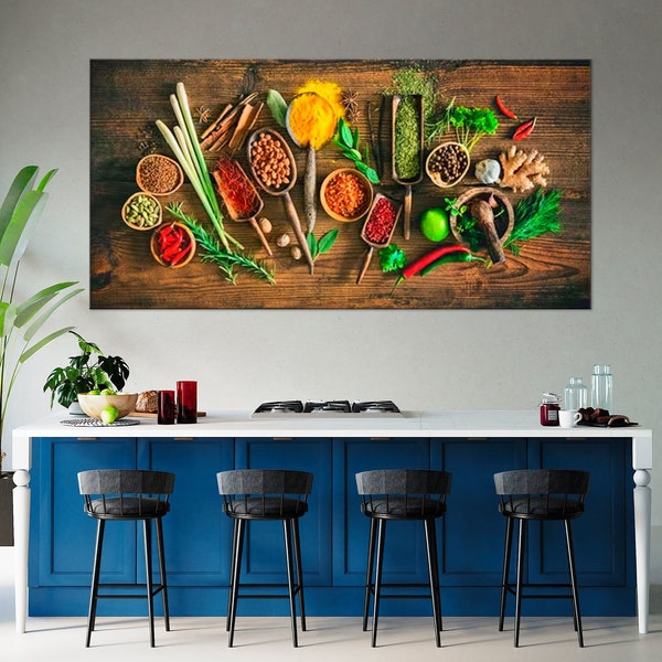 Spices photography print Large wall art Kitchen decor Restaurant decor Food artwork Spices and herbs print set Free shipping Canvas wall art