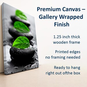 Leaves on spa stones print on canvas Zen wall art Bathroom decor Relaxing wall art Spa decor Green wall art Best selling Canvas wall art Bild 2