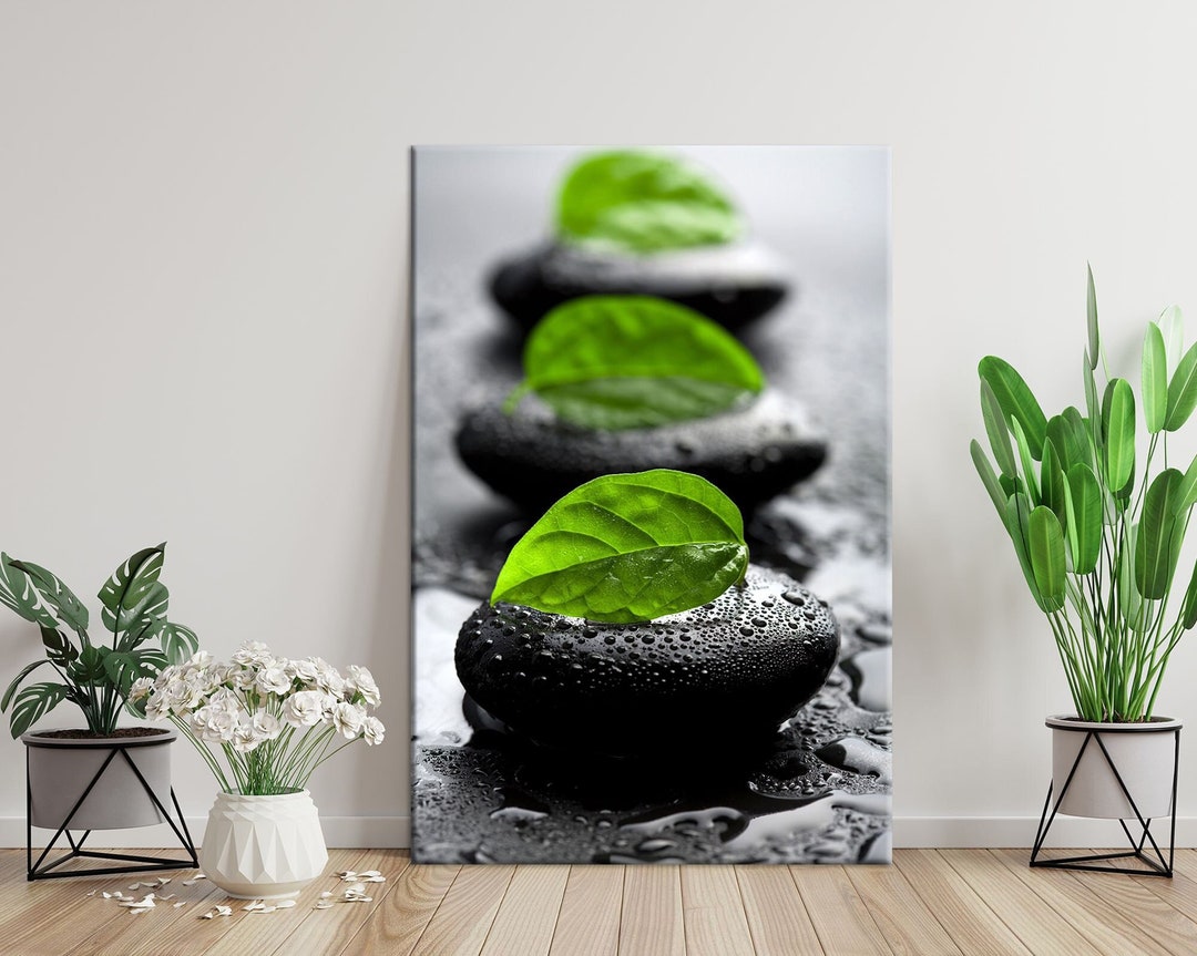 Leaves on Spa Stones Print on Canvas Zen Wall Art Bathroom Decor ...