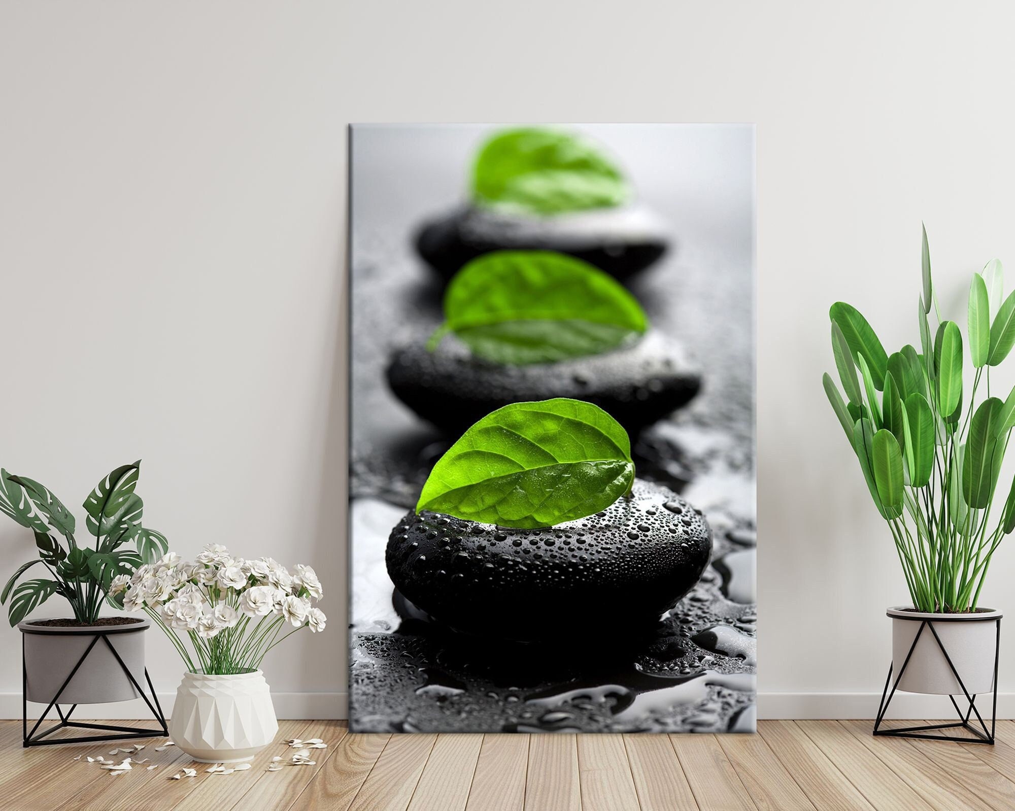 Leaves on Spa Stones Print on Canvas Zen Wall Art Bathroom Decor ...