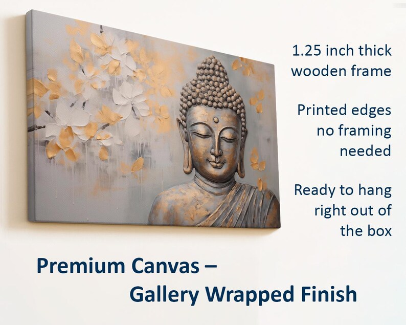 Peaceful Buddha artwork Zen wall art on canvas Large Buddha painting Indian wall art Meditation artwork Bedroom decor Free shipping image 4