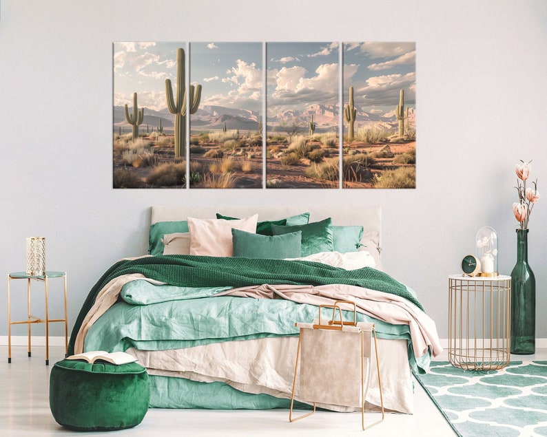 Set of 4 piece wall art, Arizona desert print, Cactus print, Farmhouse decor, Desert landscape art, Southwest print, Art prints, Canvas wall art, Room wall decor, Extra large wall art