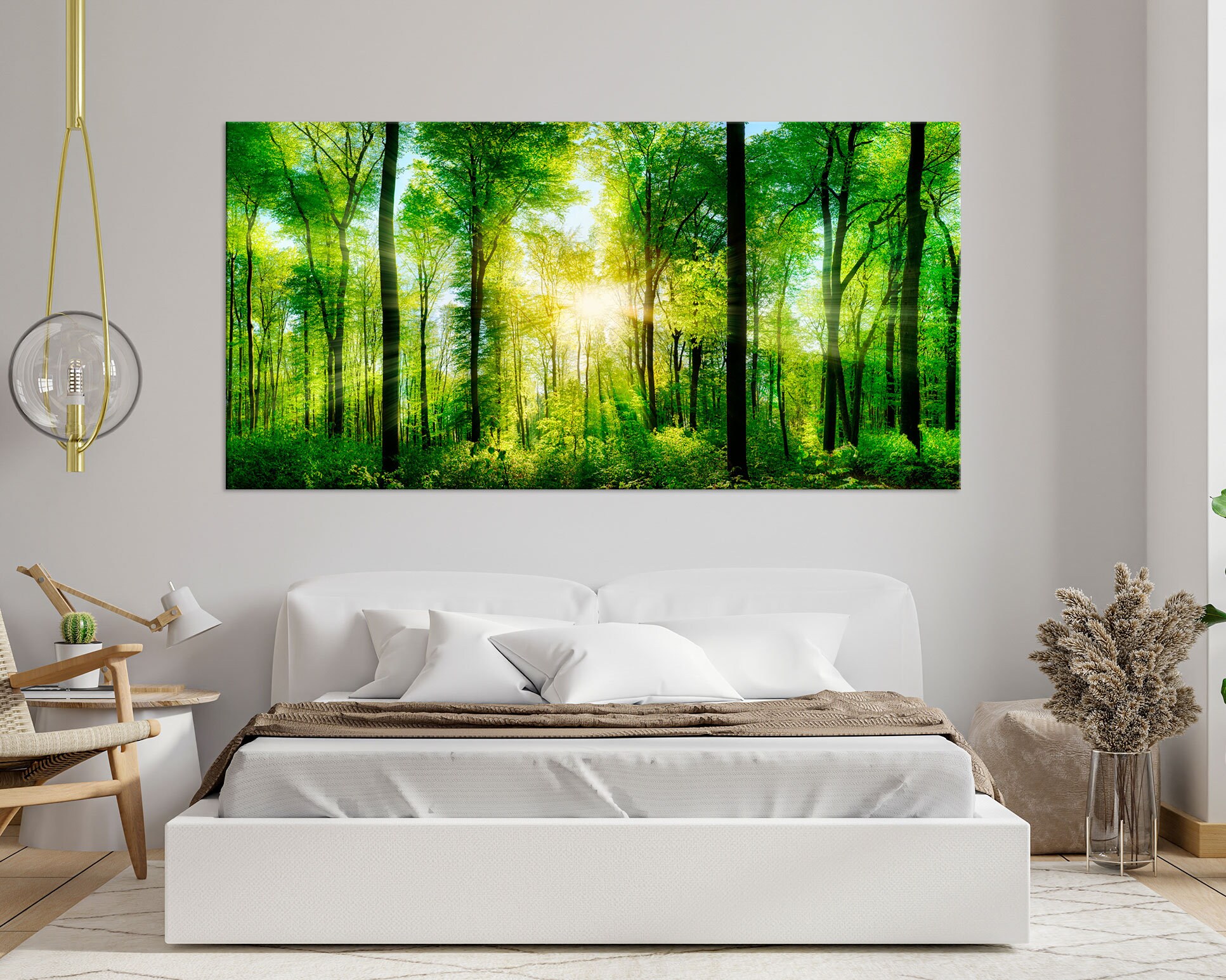 Sunny Forest Wall Art Extra Large Print on Canvas Bedroom Decor Living ...