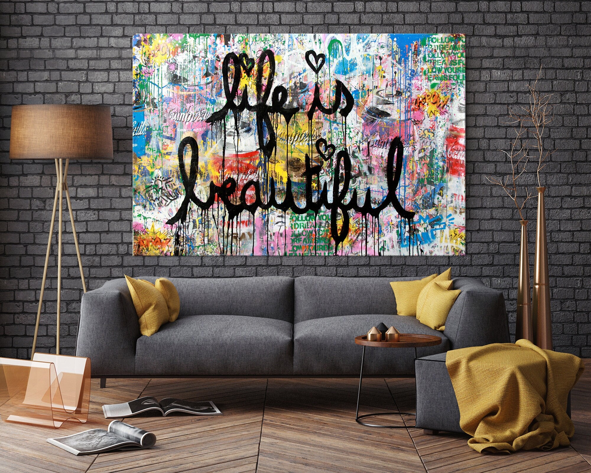 Life is Beautiful Print Large Graffiti Wall Art Apartment