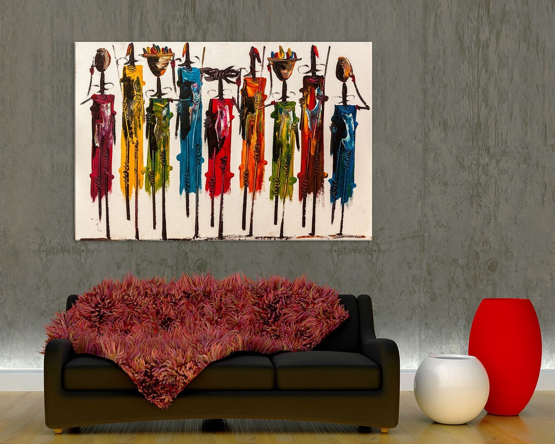 Kenyan Wall Art Masai Print on Canvas African Wall Art Apartment Decor