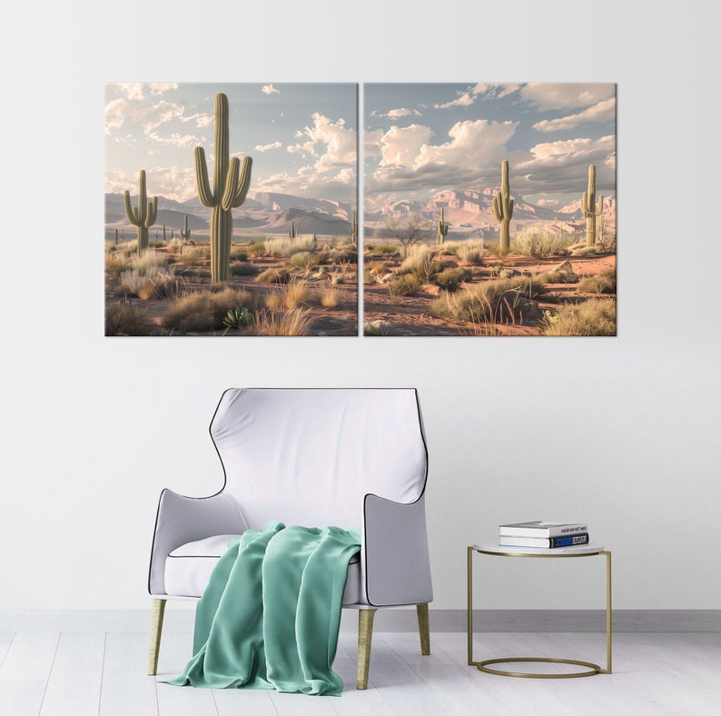 Set of 2 piece wall art, Arizona desert print, Cactus print, Farmhouse decor, Desert landscape art, Southwest print, Art prints, Canvas wall art, Room wall decor, Extra large wall art