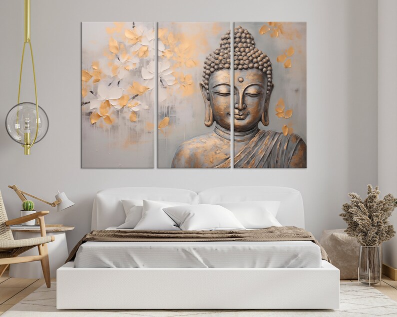 Set of 3 piece wall art, Peaceful Buddha artwork Zen wall art, Art prints, Canvas wall art, Room wall decor, Extra large wall art