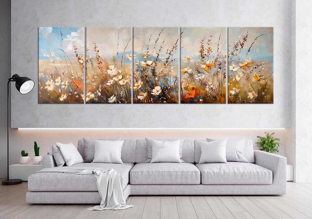 Floral Meadow Extra Large Wall Art Canvas Print Bedroom Decor Kitchen ...
