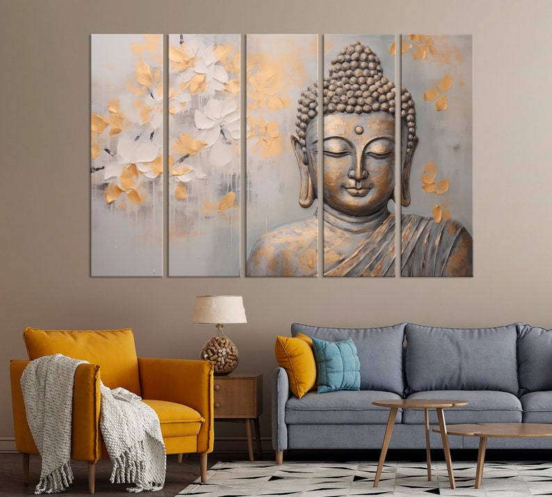 Set of 5 piece wall art, Peaceful Buddha artwork Zen wall art, Art prints, Canvas wall art, Room wall decor, Extra large wall art