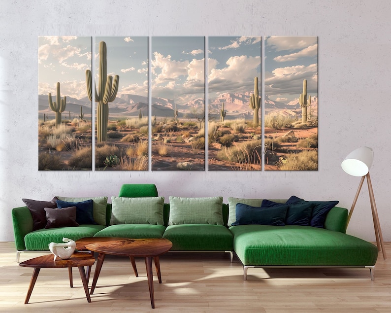 Set of 5 piece wall art, Arizona desert print, Cactus print, Farmhouse decor, Desert landscape art, Southwest print, Art prints, Canvas wall art, Room wall decor, Extra large wall art