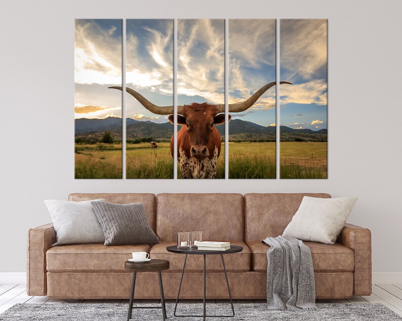 Longhorn Cow Photo Print Extra Large Wall Art Farmhouse Decor Kitchen