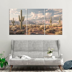 Set of 3 piece wall art, Arizona desert print, Cactus print, Farmhouse decor, Desert landscape art, Southwest print, Art prints, Canvas wall art, Room wall decor, Extra large wall art, Triptych