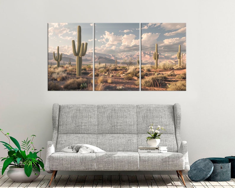 Set of 3 piece wall art, Arizona desert print, Cactus print, Farmhouse decor, Desert landscape art, Southwest print, Art prints, Canvas wall art, Room wall decor, Extra large wall art, Triptych