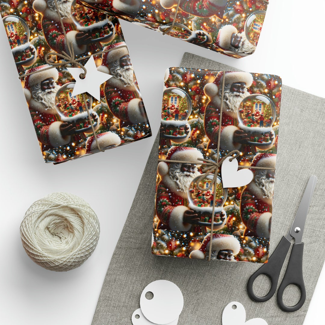 Black Merry Christmas Wrapping Paper, African American Holiday Gift
