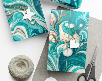 Turquoise Swirl Gift Wrap Papers | Christmas Wrapping Paper | Blue Gift Wrap |  Elegant Wrap, Gift Paper, bespoke Wrap | Festive Paper