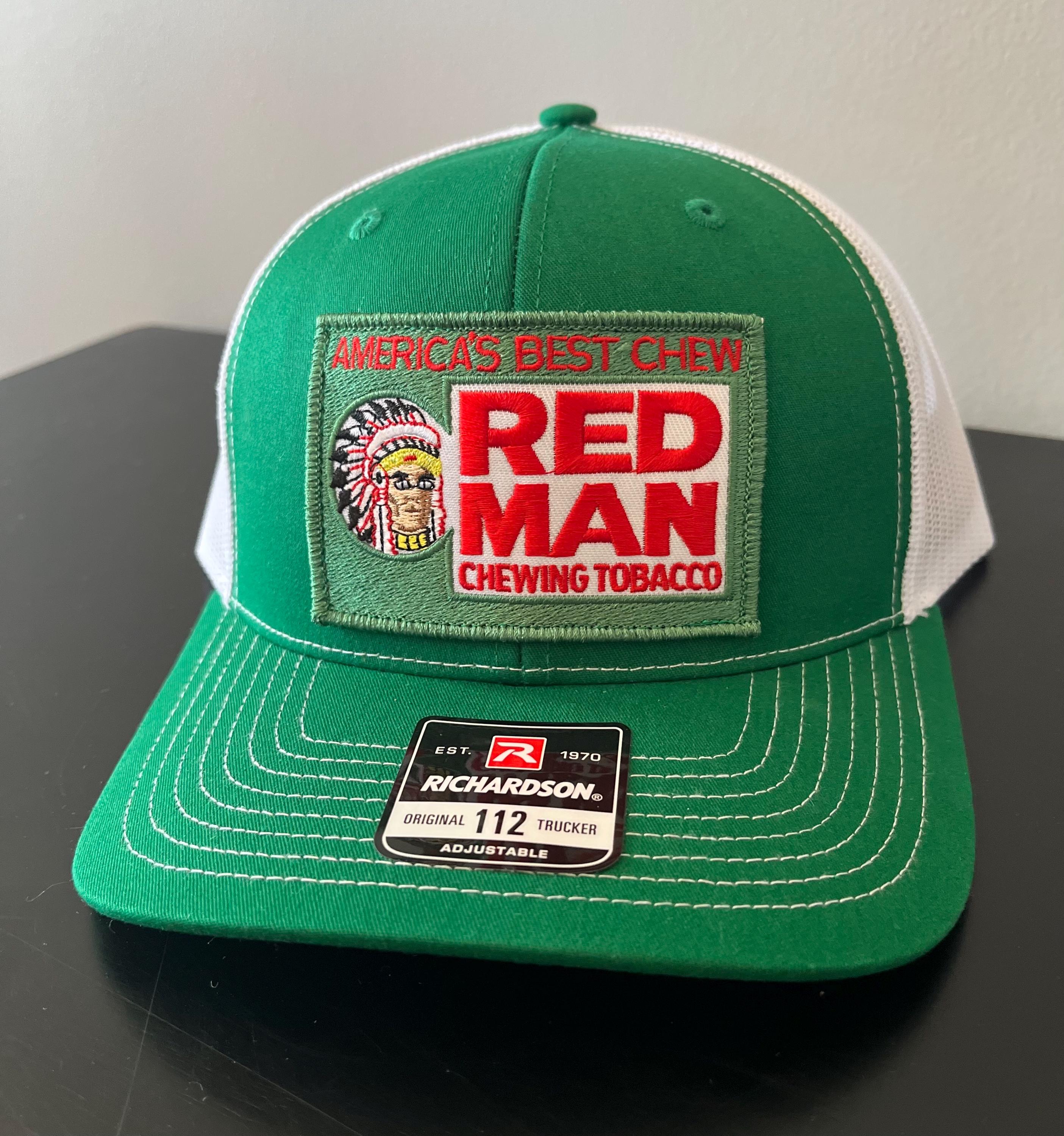 red man tobacco hat Red Man Chewing Tobacco Trucker Hat Richardson 112 Cap Vintage Style