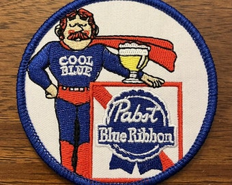PBR Pabst Blue Ribbon Cool Blue Vintage Style Retro Iron Sew One Patch Cap Hat