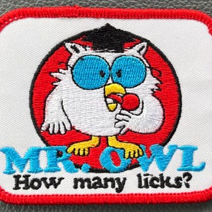 Mr Owl How Many Licks Tootsie Roll Pop Vintage patch. Can be sewn or ironed on.