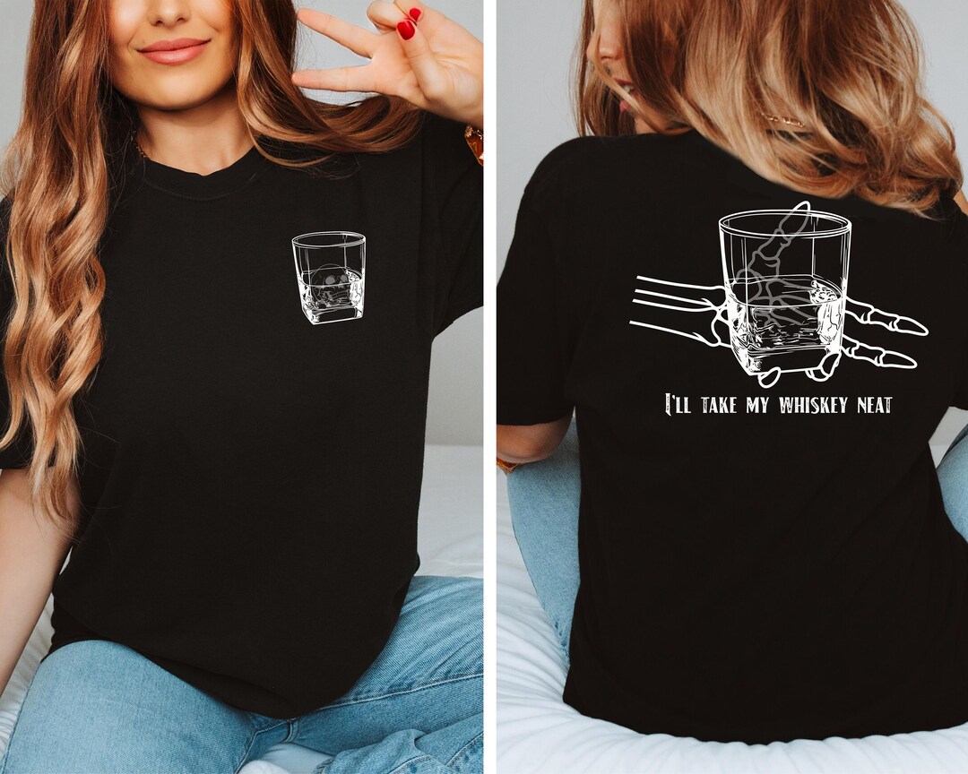 I'll Take My Whiskey Neat, Front & Back Print Whiskey Glass, Skull Ice