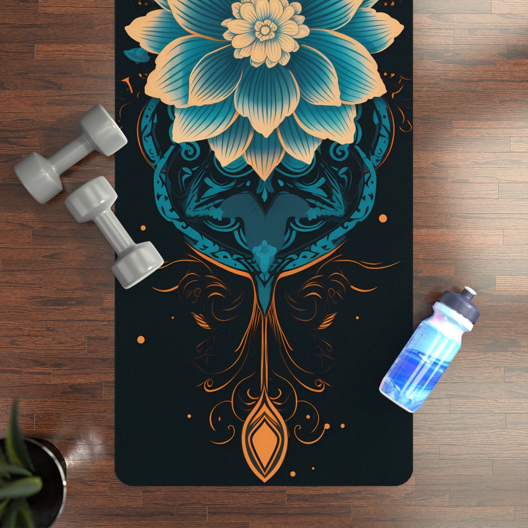 Blue Flower Yoga Mat Nonslip Graphic Design Mat Artistic Etsy