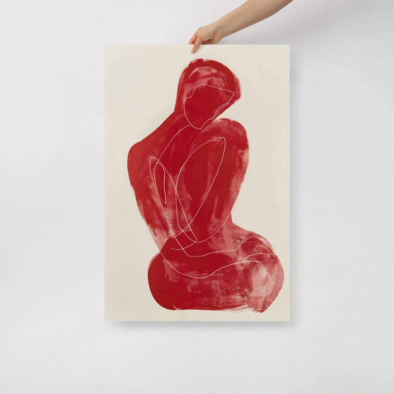 Henri Matisse Poster, Abstract Red Figure Art, Modernist Line Drawing Print, Minimal Silhouette Decor, Sophisticated Wall Art
