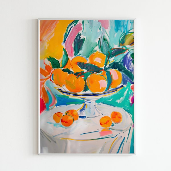 Matisse Vibrant Oranges Still Life Poster, Modern Art Print, Bold Fruit Artwork, Colorful Kitchen Decor, Contemporary Wall Art