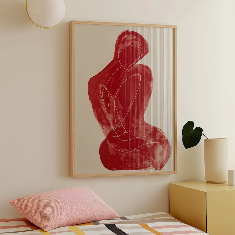 Henri Matisse Poster, Abstract Red Figure Art, Modernist Line Drawing Print, Minimal Silhouette Decor, Sophisticated Wall Art