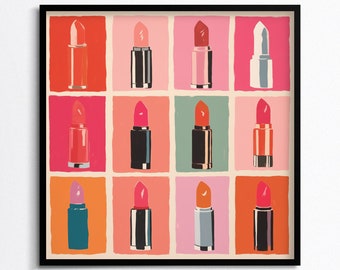Warhol Lipstick Print, Pop Art Poster, Andy Warhol Poster, Digital Download, Modern Wall Decor, Fashion Collage Poster, Iconic Lipstick Art