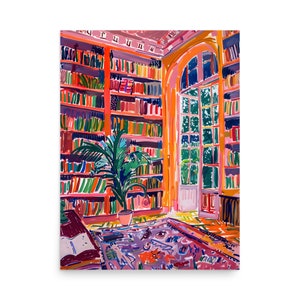 Modern book wall art poster with cozy atmosphere and lively details