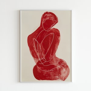 Henri Matisse Poster, Abstract Red Figure Art, Modernist Line Drawing Print, Minimal Silhouette Decor, Sophisticated Wall Art