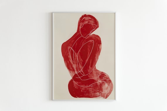 Henri Matisse Poster, Abstract Red Figure Art, Modernist Line Drawing Print, Minimal Silhouette Wall Decor, Sophisticated Wall Art