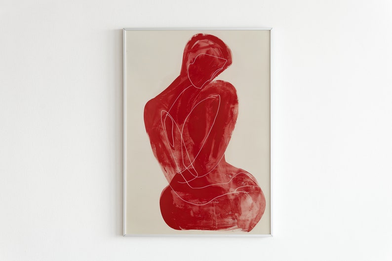 Henri Matisse Poster, Abstract Red Figure Art, Modernist Line Drawing Print, Minimal Silhouette Decor, Sophisticated Wall Art