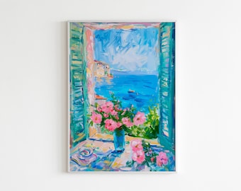 Henri Matisse Open Window Print, Roses Poster, Windowsill Painting, Coastal Mediterranean, Fauvism, Harmonious Art, Floral Still Life