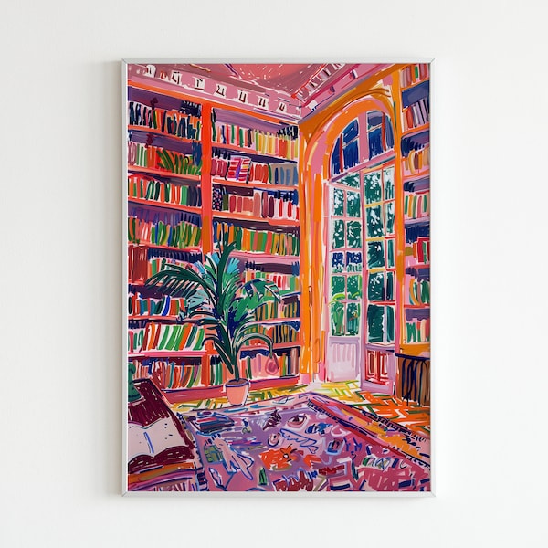 Henri Matisse Library Poster, Library Print, Vibrant Book Wall Art, Colorful Bookish Art, Modern Literary Artwork, Book Lovers Decor