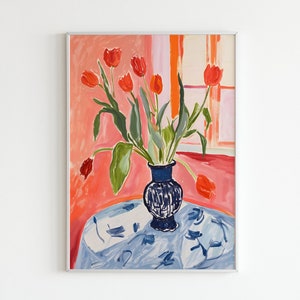 Modern Floral Art Print, Tulip Wall Art, Botanical Print, Flower Poster, Bright Flower Artwork, Floral Painting, Nature Still Life Art