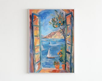 Henri Matisse Open Window Poster, Colorful Coastal Art Print, Mediterranean Seaside Wall Decor, Impressionist Painting, Matisse Artwork