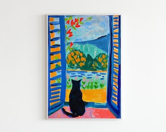 Henri Matisse Cat Poster, Colorful Fauvism Art Print, Modern Wall Art, Matisse Open Window, Cat by the Window, Henri Matisse Painting