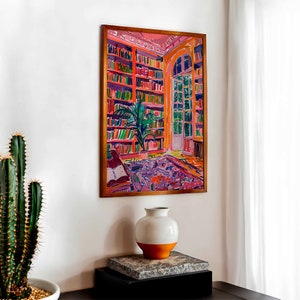 Contemporary book poster with bold colors and indoor plant decor