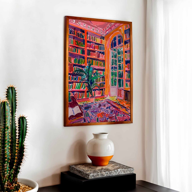 Contemporary book poster with bold colors and indoor plant decor