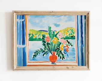 Henri Matisse Open Window Print, Flower Painting, Coastal Mediterranean Wall Art, Fauvism Poster, Colorful Floral Wall Decor, Harmonious Art