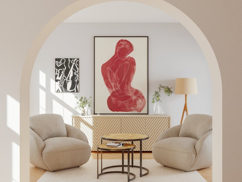 Henri Matisse Poster, Abstract Red Figure Art, Modernist Line Drawing Print, Minimal Silhouette Decor, Sophisticated Wall Art