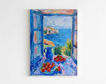 Henri Matisse Open Window Print, Strawberries, Coastal Mediterranean Art, Colorful Fauvism Decor, Harmonious Still Life Painting