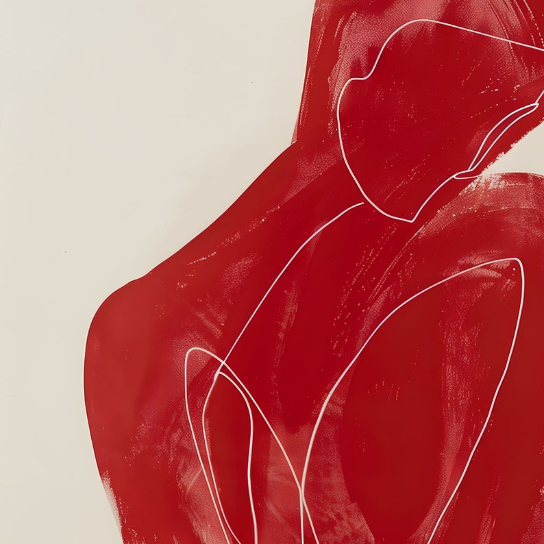 Henri Matisse Poster, Abstract Red Figure Art, Modernist Line Drawing Print, Minimal Silhouette Decor, Sophisticated Wall Art