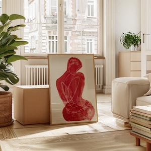 Henri Matisse Poster, Abstract Red Figure Art, Modernist Line Drawing Print, Minimal Silhouette Decor, Sophisticated Wall Art